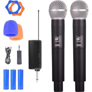 GOEDCH 2 pezzi microfono senza fili: nero karaoke, microfono senza fili, microfono a mano con ricevitore ricaricabile, microfono senza fili per karaoke, canto, feste, matrimoni, DJ