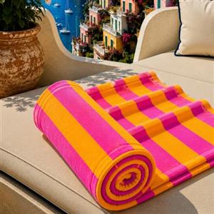 PETTI Artigiani Italiani - Telo Mare Microfibra, Asciugamano Mare o Piscina, Telo per Lettino Spiaggia, Grande 90x180 cm, Righe Arancio Fucsia