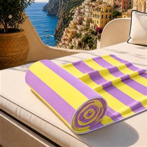 PETTI Artigiani Italiani - Telo Mare Microfibra, Asciugamano Mare o Piscina, Telo per Lettino Spiaggia, Grande 90x180 cm, Righe Giallo Lilla