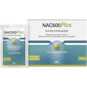 Zeta Farmaceutici NAC600 Plus Integratore N-Acetilcisteina con Vitamina C e Malva, Favorisce Fluidità Secrezioni Bronchiali, Azione Lenitiva Gola e Supporto Immunitario, Gusto Gradevole, 20 Bustine