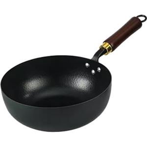 Zeroupshop Wok tradizionale in ghisa, 20/24 cm, stile giapponese, in ferro martellato, per piano cottura a induzione a gas, elettrico, senza sostanze chimiche, per friggere in padella (20 cm)