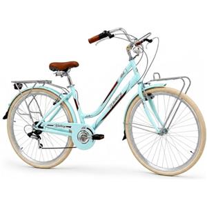 IBK Walking City Bike 28'' da Donna, Bicicletta da Passeggio, Cambio professionale 7 Velocità, Portapacchi e Porta Cestino inclusi (Celeste)