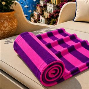 PETTI Artigiani Italiani - Telo Mare Microfibra, Asciugamano Mare o Piscina, Telo per Lettino Spiaggia, Grande 90x180 cm, Righe Viola Fucsia