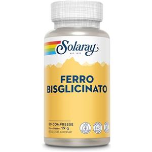 Solaray Bisglicinato di Ferro 25mg, 60 Compresse Vegane, Alta Efficacia | Formula Potente, Supporto Energia, Testato in Laboratorio