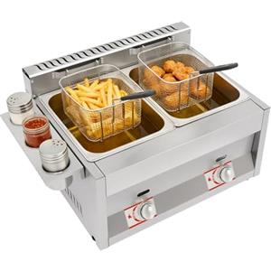 AUXSL Doppia friggitrice in acciaio inox, friggitrice a gas, doppia friggitrice con 2 cestini, friggitrice 50-380 °C, intervallo di temperatura per ristorante, cucina domestica, snack bar