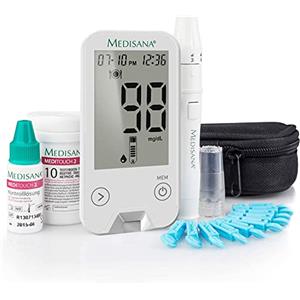 medisana MediTouch 2 Misuratore di glicemia da 2 mmol/L, Set iniziale con strisce reattive per diabetici, Per il monitoraggio della glicemia, Set per diabetici, Test rapido