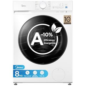 Midea Lavatrice Carica Frontale,8 kg,Classe A-10%, 1400 Giri,Silent Inverter Motor,Rimozione Peli di Animali,Vapore Igienizzante,Programma Sport,Bianco - MFV3EW80BA10