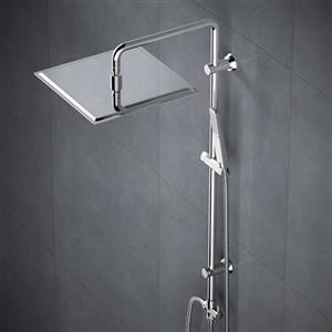 Görbach Colonna Doccia Acciaio Inox Senza Miscelatore Fori Muro Regolabili, Set Doccia a Pioggia con Doccetta a Mano e Soffione Doccia 30 * 30 cm Quadrato, Cromo