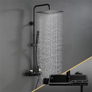 Görbach Colonna Doccia Acciaio Inox con Miscelatore, Colonna Doccia Rubinetto con Asta Doccia Regolabili e Termostatico, Set Doccia a Pioggia con Soffione 20×20 cm Nero