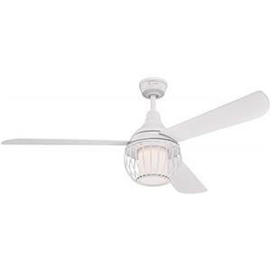 Westinghouse Lighting 72207 Ventilatori da soffitto Bianco Graham da 132 cm, Kit di Luce LED dimmerabile con Vetro Opale smarigliato, Paralume a Gabbia, Telecomando Incluso 54 W, 7220740