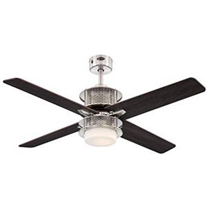 Westinghouse Ventilatore da soffitto in nichel spazzolato per interni da 122 cm Westinghouse Lighting Oscar con luce e telecomando, fissaggio con luce LED dimmerabile con vetro smerigliato opale