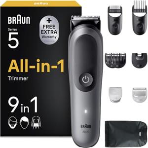 Braun Rifinitore All-in-One Serie 5, Accessori, Custodia, AIO5545 Grigio | Rasoio Elettrico Corpo Uomo Barba e Capelli 9in1, Lama Ultra Affilata, Regolabarba, Tecnologia Skinguard, 120 Min di Utilizzo