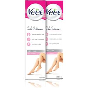 Veet Crema Depilatoria per Gambe, Braccia, Ascelle e Zona Bikini, 2 Confezioni da 200 ml