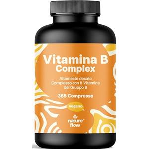 Nature Flow Vitamina B Complex - 365 Compresse - Complesso Vitamina B (B1, B2, B3, B5, B6, B7, B9, B12) con Co-Fattori Colina & Inositolo, Altamente Dosato, Vegano - Prodotto in Germania - Vitamine Gruppo B