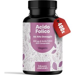 Bloom Naturals Beauty Supplements Acido Folico 400 µg - 400 Compresse - Vegano & Prodotto in Germania - Alto Dosaggio - Vitamina B9 Folic Acid - Testato in Laboratorio