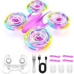 Charmofun Mini Drone Bambini con Luci, RC Aereo Giocattolo Drone Telecomandato con Funzione Hovering, 3D Flip e 3 Batterie, Giocattoli Regalo Per Principianti, Ragazzi e Ragazze (Rosa)