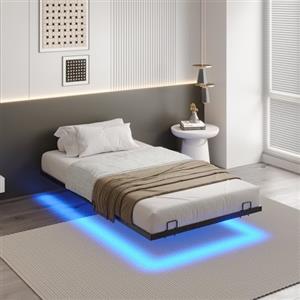 DICTAC Letto 90x200cm con illuminazione LED Struttura Letto a Piattaforma in Metallo con Luce Led e Contenitore Sotto il Letto,Telaio Letto in metallo 90x200 con Rete a Doghe,Facile da Montare,Nero