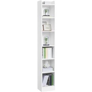 Yaheetech Libreria a 7 Ripiani, Scaffale Stretta e Alta in Legno con Ripiani Regolabili, 30 x 24 x 183 cm, Libreria Verticale Stretta e Alta, Salvaspazio per Soggiorno, Cameretta, Ufficio, Bianco