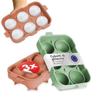 Blumtal Set di 3 stampi per cubetti di ghiaccio in Silicone - 6 stampi per cubetti di ghiaccio con coperchio - Stampo per palline di ghiaccio in silicone senza BPA - 2x verde oliva + rosso minerale