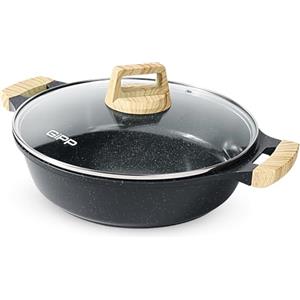 GiPP Tegami da 28 cm, Struttura in Alluminio Pressofuso, Pentola Bassa Antiaderente Ad Alte Prestazioni con Coperchio in Vetro, Tutti Fornelli y Induzione Senza PFOA