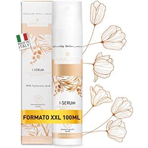 AMADERM Siero Viso Acido Ialuronico Puro 100% I-SERUM 100ml [Texture EVANESCENTE] - Siero Viso Idratante e Antiossidante ricco di Vitamina E - Pelle Più Distesa, Luminosa Setosa AMADERM