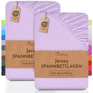 NatureMark Lenzuolo matrimoniale in jersey in confezione da 2 pezzi, lenzuolo matrimoniale 100% cotone QUALITÀ DEL ÖKOTEX Standard 100, 120 x 200 cm, Lilla/Lavanda