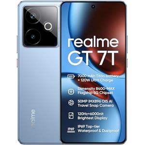 realme GT 7T 5G Smartphone 12+256GB,Fotocamera 50MP IMX896 OIS,Dimensione del chip 8400-MAX,Batteria 7000mAh Titan,Schermo 6.78'' 120Hz 6000nits Pro-Esports,NFC,Blu