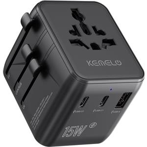 KEMELO 5 in 1 Adattatore Universale da Viaggio,Presa Universale da Viaggio con 1 USB A,2 USB C,1 Universale Presa,1 US/JP Presa,Adattatore Spina Internazionale per Italia UK US Australia Tailandia Messico