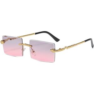 LJCZKA Occhiali da Sole Rettangolari Senza Montatura per Donna Uomo, Occhiali da Sole Quadrati Senza Montatura Moda Retrò Protezione UV400 (Oro Grigio Rosa)