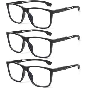 KoKoBin Occhiali da lettura alla moda per uomini e donne, ultra leggeri e flessibili con lettori anti luce blu e cerniera a molla (3 Pack Black, 3.5, Diottria)