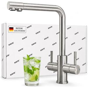 Neues Wasser Group AORA VANTO INOX - Rubinetto da cucina a 3 vie, in acciaio inox massiccio, per filtro dell'acqua e sistema di osmosi, girevole a 360°, rubinetto per lavello con fili separati, rubinetto per filtro