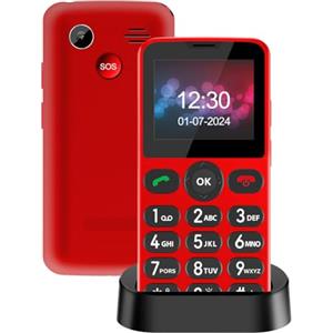 Melefon Telefono Cellulare per Anziani Con Tasti Grandi，Facile da Usare|Funzione SOS|Volume Alto Con Base di Ricarica|1000mAh Batteria(Rosso)
