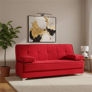 Dmora Divano Letto 3 posti Carlos, Divano Contenitore lineare con 2 Cuscini Inclusi, Sofà da Soggiorno Apertura Click-clack, 190x87xh91 cm, Rosso