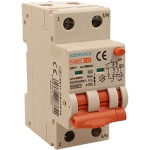 A2ZWORLD Interruttore Differenziale Magnetotermico Tipo A 300mA 16A C16, Bipolare 2P (NO 1P+N), Curva C 6kA, Doppio Leva con Diagnostica Visiva, 2 Moduli DIN, Serie PL8M2