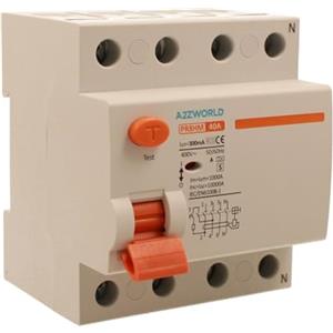A2ZWORLD Interruttore Differenziale Selettivo Trifase 40A, RCCB Tipo S Classe A, 3P+N 10kA 300mA, Ritardo 500ms, 4 Moduli DIN 380V AC, Certificato IEC61008-1, Serie PR8HM Elettromagnetico