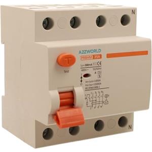 A2ZWORLD Interruttore Differenziale Selettivo Trifase 25A, RCCB Tipo S Classe A, 3P+N 10kA 300mA, Ritardo 500ms, 4 Moduli DIN 380V AC, Certificato IEC61008-1, Serie PR8HM Elettromagnetico