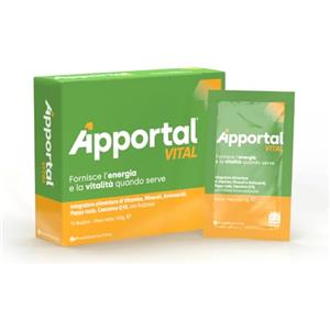 Apportal Vital, integratore alimentare con Vitamina D3 e B12 Sucrosomiali®, Per stanchezza fisica e mentale, Pappa Reale, Senza Ginseng, Lattosio, Glutine, Taurina né Caffeina, 14 bustine, Pharmanutra