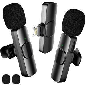 BYbrutek 2 microfoni wireless Lavalier per iPhone e iPad, mini microfono per registrazione video/podcast, interviste, YouTube, TikTok e Vlogging (Ricevitore di fulmini)