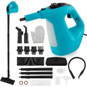 RELAX4LIFE Pulitore a Vapore Portatile 1400 W, Pistola a Vapore con Serbatoio Acqua da 400 ML con Blocco di Sicurezza per Bambini, 14 Accessori e Tempo di Utilizzo Illimitato, Senza Chimici (BLU)