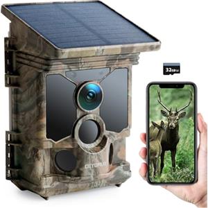 CEYOMUR Fototrappola Solare 68MP 4K 30fps, Wifi Bluetooth Fototrappola con Batteria Ricaricabile da 5200mAh Angolo di Rilevamento 120° HD Visione Notturna Impermeabile IP66