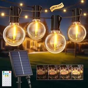 FIFlying Catena Luminosa Esterno Solare 12M 14+1 G40 Lampadine LED Luci Solari per Esterni 19 Modalità Impermeabile Luci Solari Esterno con 26 LED per Giardino Terrazze Campeggio Patio Gazebo Matrimonio Feste