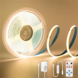 PAUTIX Striscia LED COB 3 metri,Strisce LED Bianco Caldo 2700K,480LEDs/m,Larghezza 8mm,CRI93,24V Dimmerabile Flessibile LED Strip con Alimentatore e Telecomando RF per TV,Cucina,Soggiorno,Specchio
