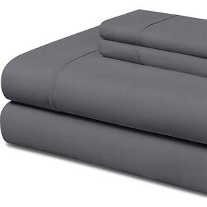 EasyCosy Set Lenzuola Matrimoniale 4 Pezzi 180x200 cm - Microfibra Spazzolata - con Lenzuolo sopra, Lenzuolo con Angoli e 2 Federe 50x75 cm. Grigio - Oeko-Tex