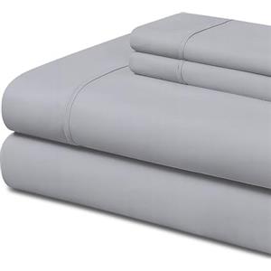 EasyCosy Set Lenzuola Matrimoniale 4 Pezzi 180x200 cm - Microfibra Spazzolata - con Lenzuolo sopra, Lenzuolo con Angoli e 2 Federe 50x75 cm. Grigio Chiaro - Oeko-Tex