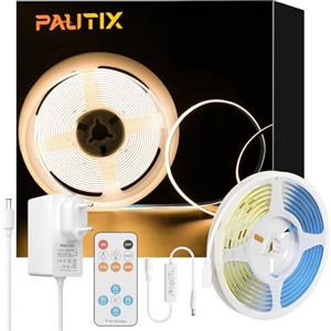 PAUTIX Striscia LED COB Bianco Caldo 2700K 2m,480LEDs/M dimmerabile 24V Flessibile con Telecomando RF e Alimentatore,CRI90 + luce da incasso luminosa per decorazione domestica fai da te