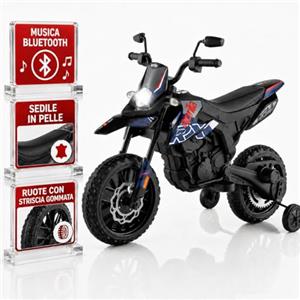 TOYSCAR Moto Elettrica Bambini Aprilia RX Mini Moto Cross SEDILI IN PELLE 3 Ruote Moto Bambini Motore Elettrico 12V Moto Per Bambini 1-4 Anni Luci Led BLUETOOTH Sospensioni A Molla