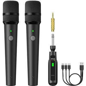 TONOR Microfoni Dinamici Wireless Ricaricabili, Sistema Microfoni Doppi Portatili Senza Fili con Ricevitore per Karaoke, Canto, Feste in Casa, Compleanni, Discorsi, Durata 30H, 2.4GHz, TW 220