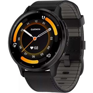 Garmin 010-02784-52 Venu 3 Slate Lunetta in Acciaio Inossidabile Smartwatch con Cassa Nera e Cinturino in Pelle, Ardesia/Nero