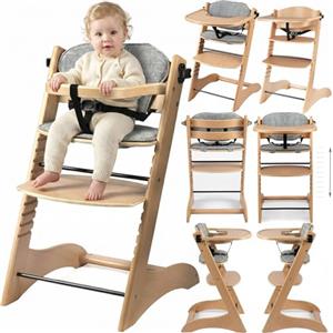 Magic ZC Seggiolone Evolutivo in Legno Naturale, Seggiolone per Bambini Sedia da Pranzo per Multifunzionale Pappa Regolabili Convertibile con Vassoi Staccabili (8126 Natural Wood)