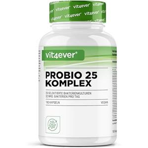 Vit4ever Probio 25 - Complesso di colture con 32 miliardi di fermenti lattici e 25 ceppi batterici + inulina biologica per dose giornaliera - 180 capsule gastroresistenti - Altamente dosate - Vegan